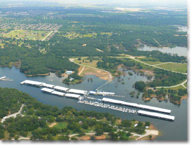 aerial photography of marina on Grapevine Lake in Flower Mound, TX
